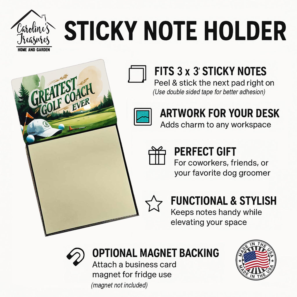 Greatest Golf Coach Ever Funny Sticky Note Holder for Teacher's Gift Refillable with 3x3 Notes