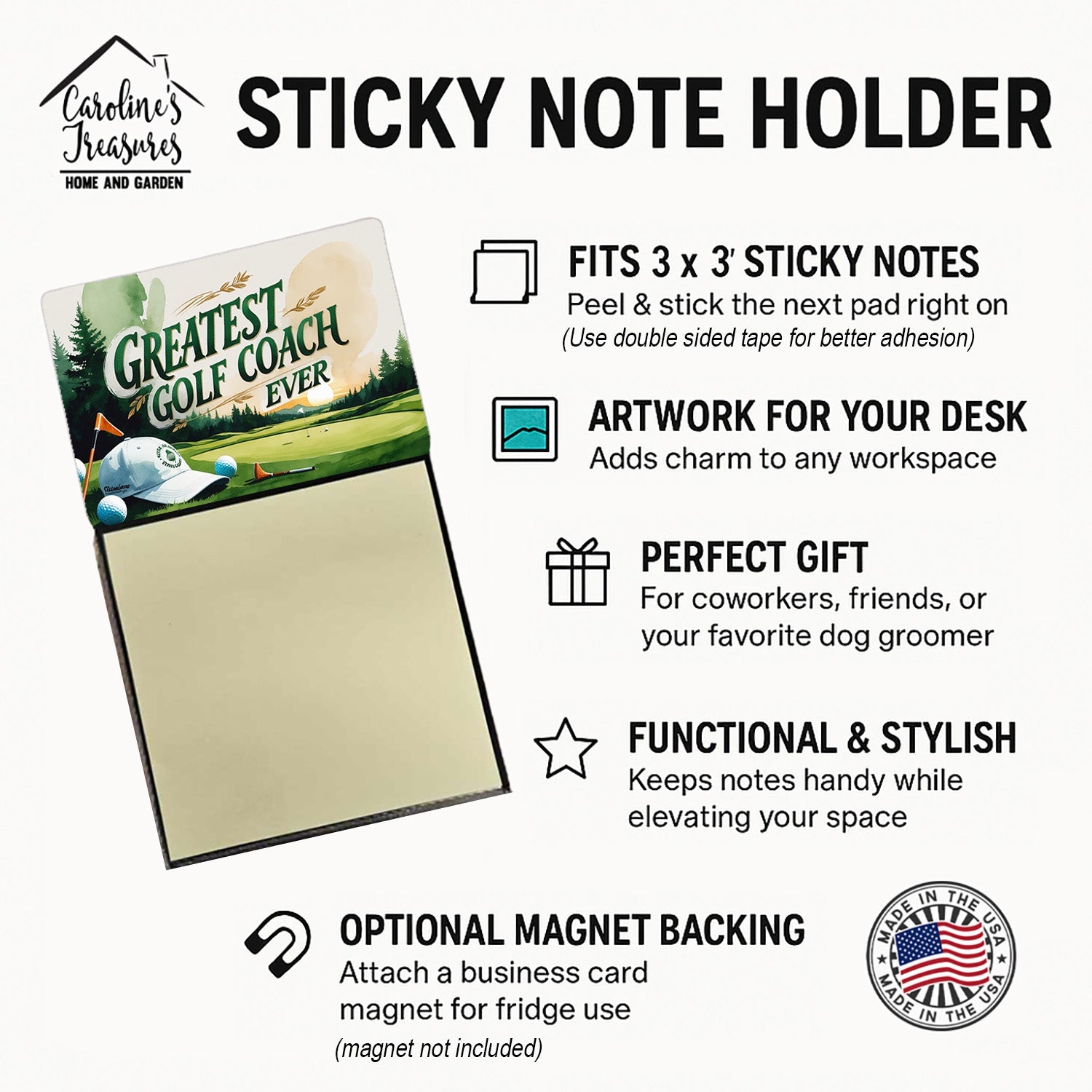 Greatest Golf Coach Ever Funny Sticky Note Holder for Teacher's Gift Refillable with 3x3 Notes