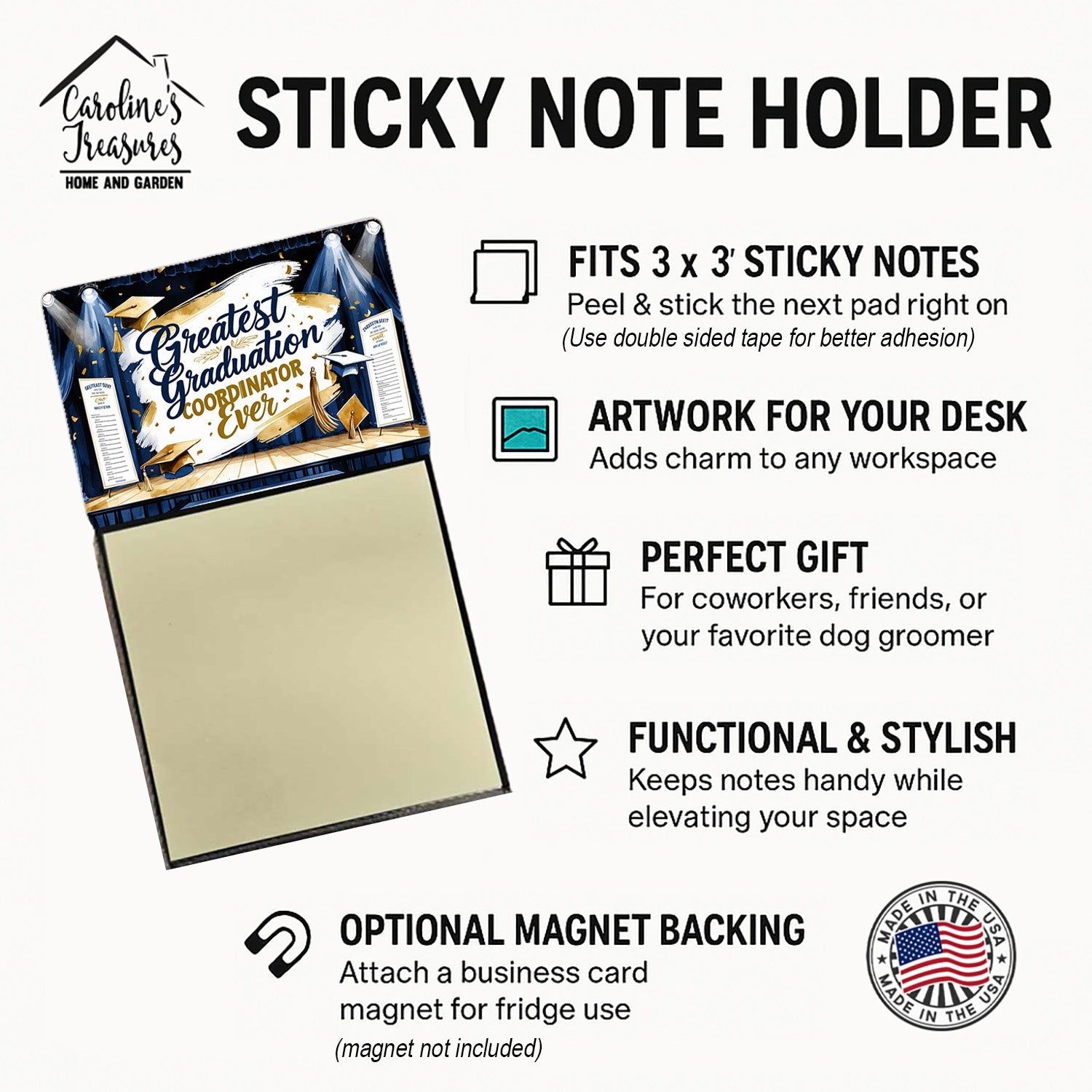Greatest Graduation Coordinator Ever Funny Sticky Note Holder for Teacher's Gift Refillable with 3x3 Notes