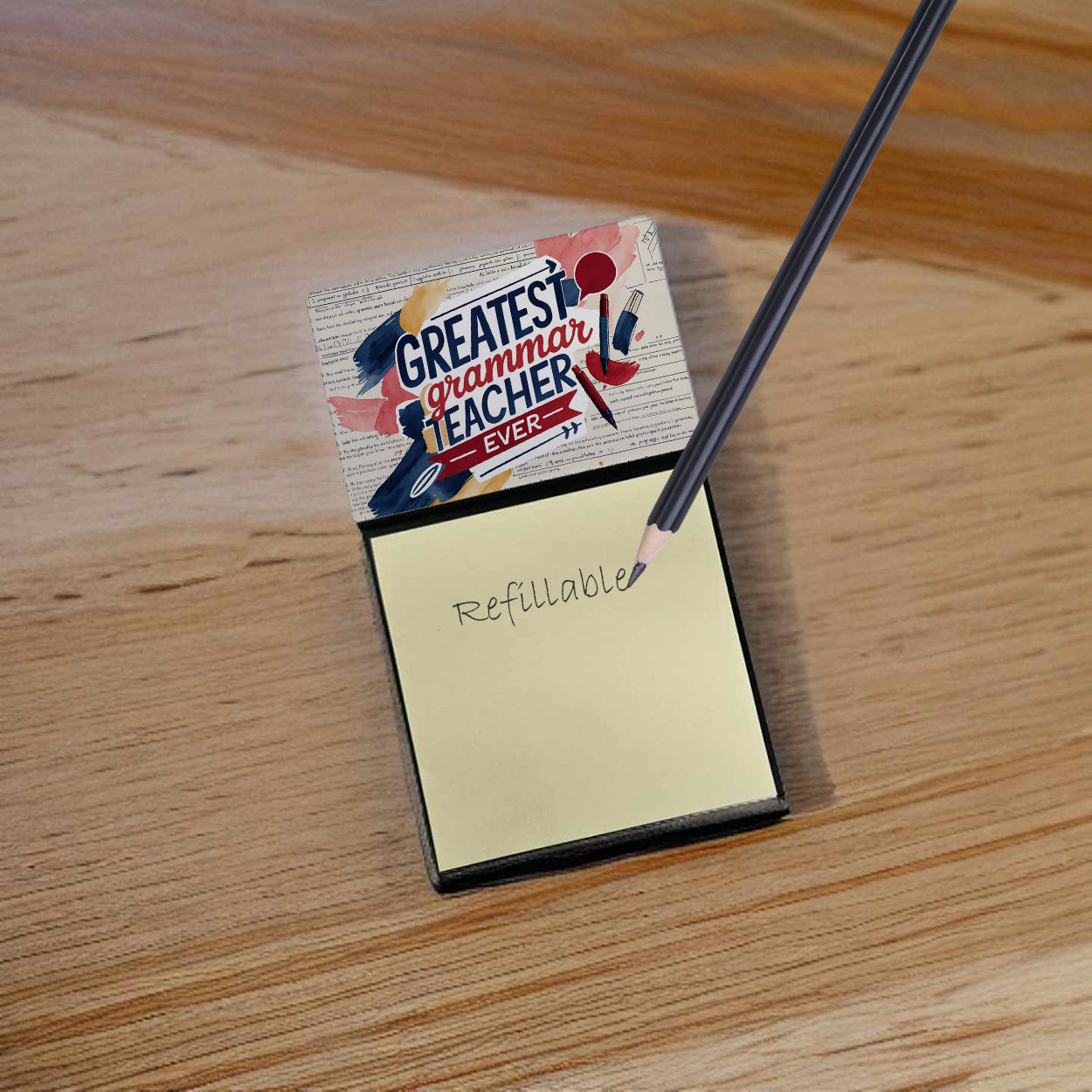 Greatest Grammar Teacher Ever Funny Sticky Note Holder for Teacher's Gift Refillable with 3x3 Notes