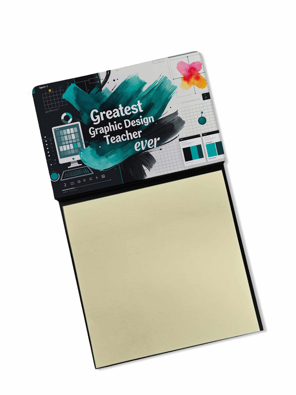 Greatest Graphic Design Teacher Ever Funny Sticky Note Holder for Teacher's Gift Refillable with 3x3 Notes