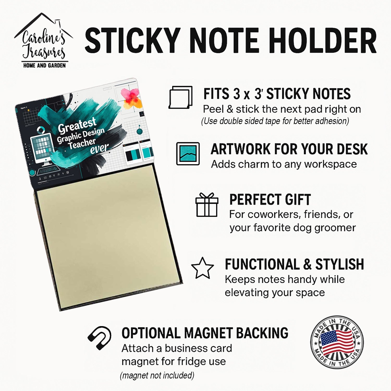Greatest Graphic Design Teacher Ever Funny Sticky Note Holder for Teacher's Gift Refillable with 3x3 Notes