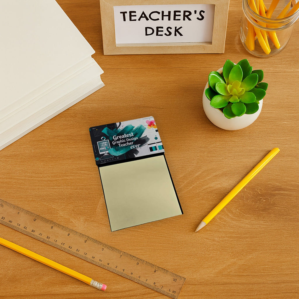 Greatest Graphic Design Teacher Ever Funny Sticky Note Holder for Teacher's Gift Refillable with 3x3 Notes