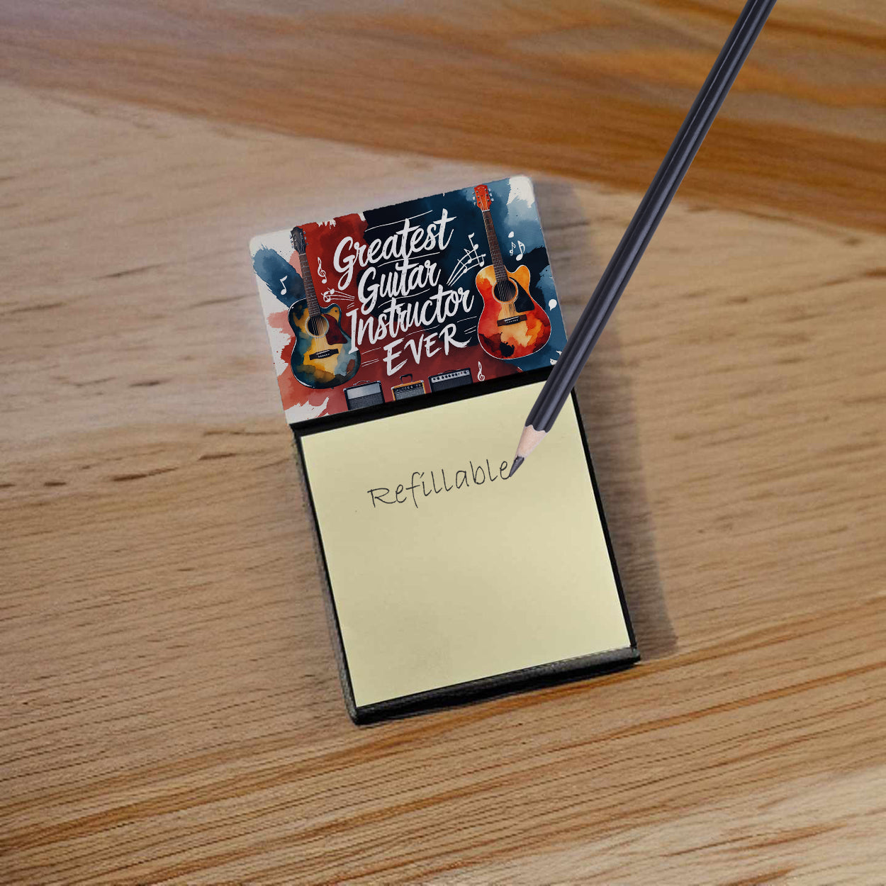 Greatest Guitar Instructor Ever Funny Sticky Note Holder for Teacher's Gift Refillable with 3x3 Notes