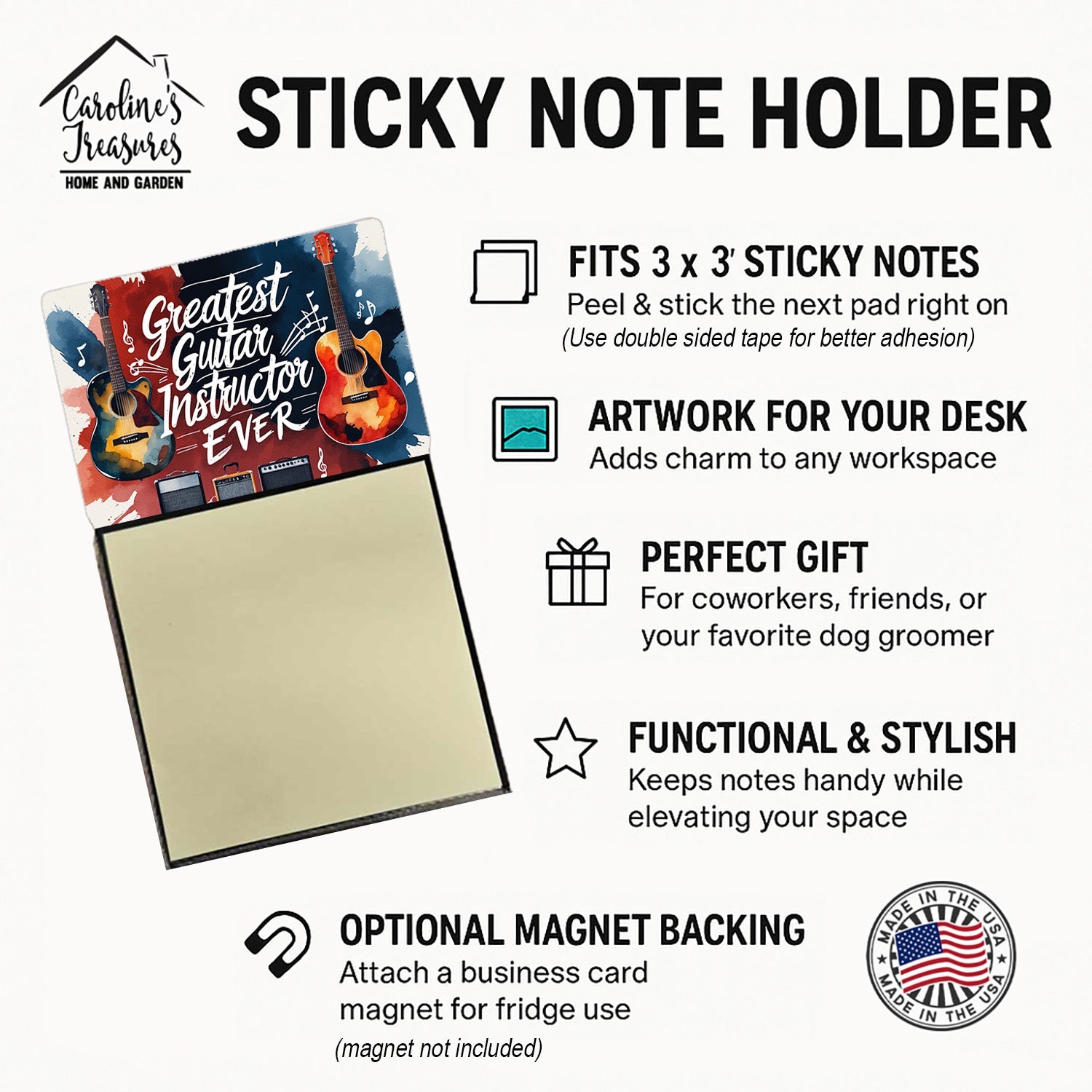 Greatest Guitar Instructor Ever Funny Sticky Note Holder for Teacher's Gift Refillable with 3x3 Notes