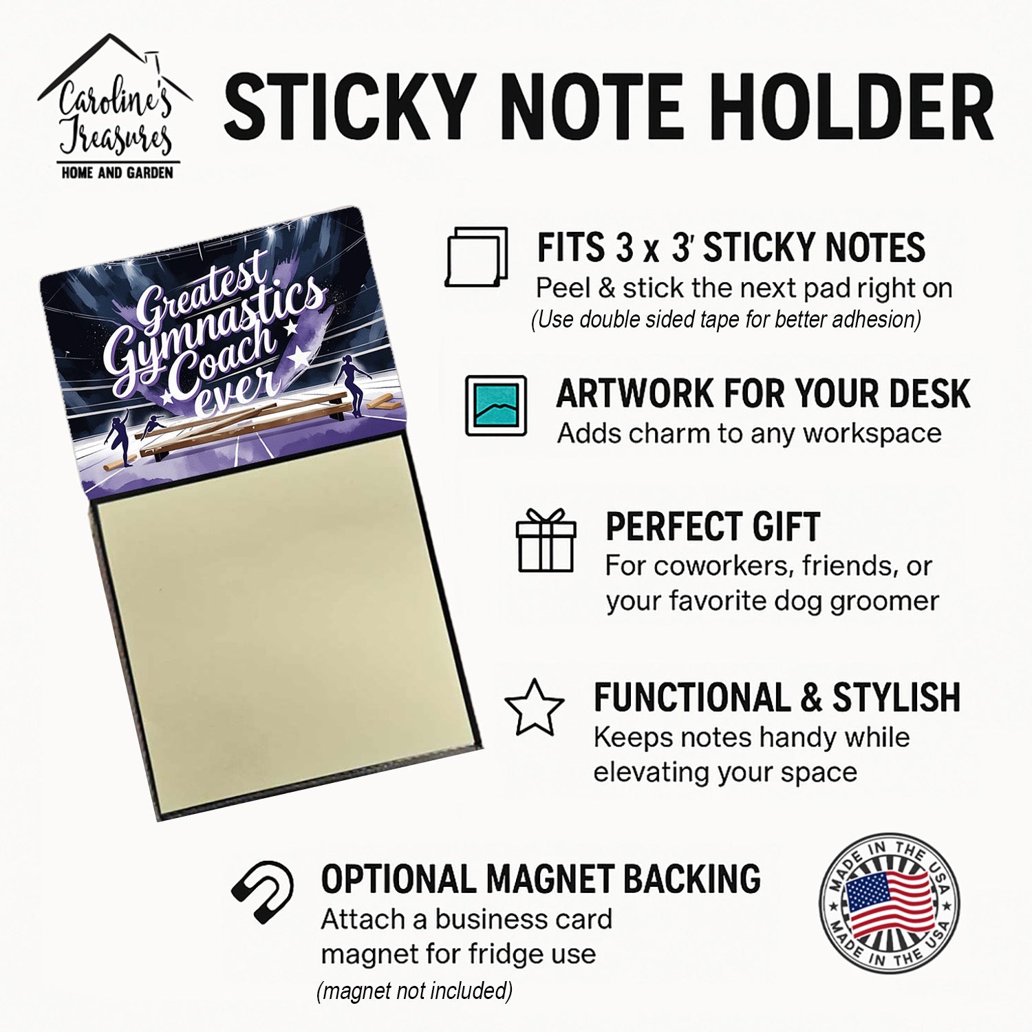 Greatest Gymnastics Coach Ever Funny Sticky Note Holder for Teacher's Gift Refillable with 3x3 Notes