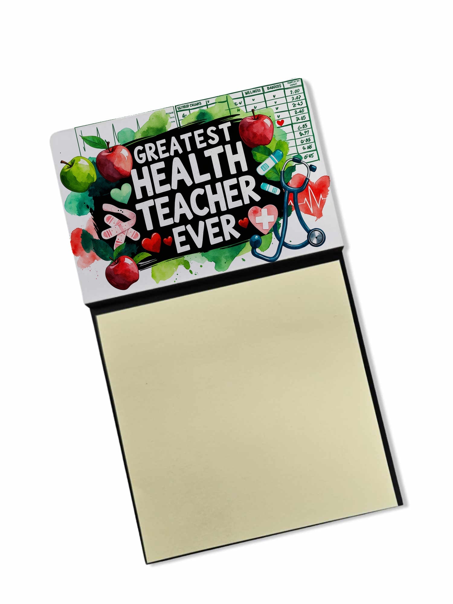Greatest Health Teacher Ever Funny Sticky Note Holder for Teacher's Gift Refillable with 3x3 Notes