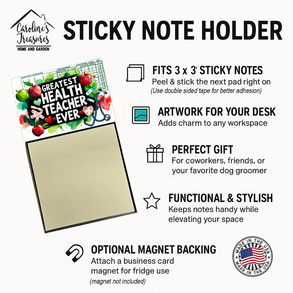 Greatest Health Teacher Ever Funny Sticky Note Holder for Teacher's Gift Refillable with 3x3 Notes