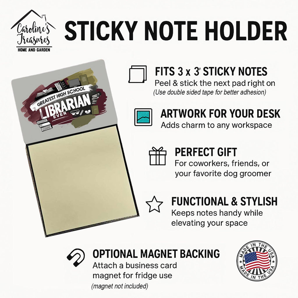 Greatest High School Librarian Ever Funny Sticky Note Holder for Teacher's Gift Refillable with 3x3 Notes