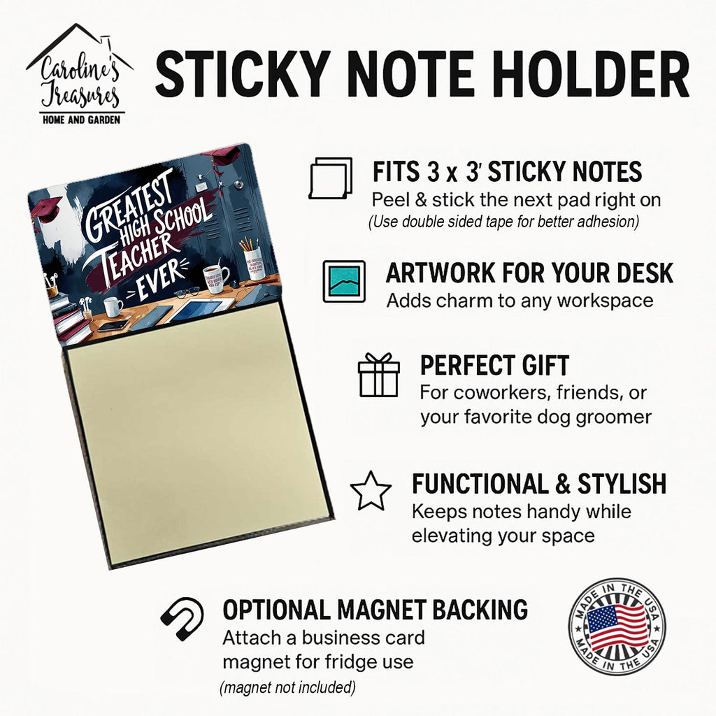 Greatest High School Teacher Ever Funny Sticky Note Holder for Teacher's Gift Refillable with 3x3 Notes