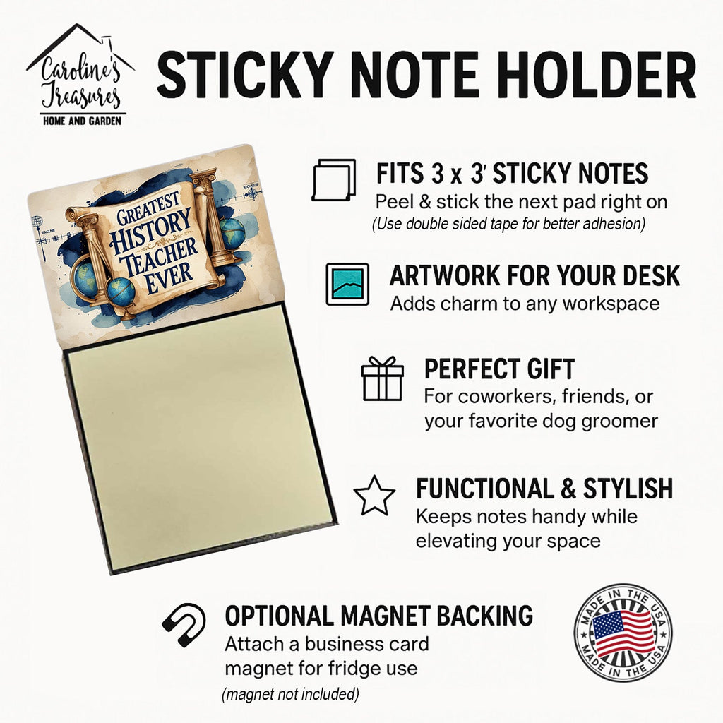 Greatest History Teacher Ever Funny Sticky Note Holder for Teacher's Gift Refillable with 3x3 Notes