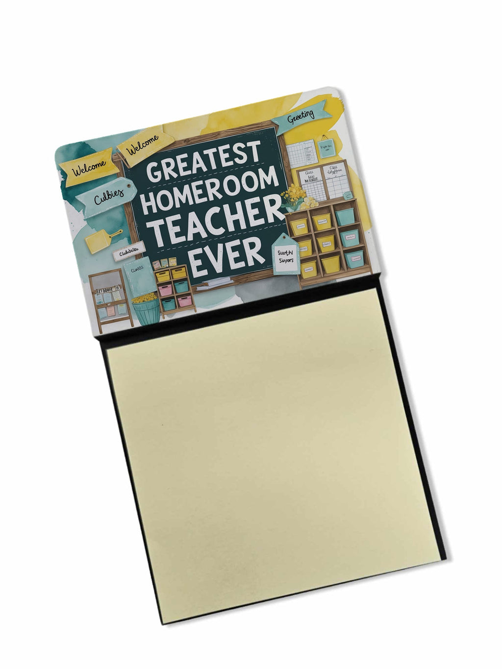 Greatest Homeroom Teacher Ever Funny Sticky Note Holder for Teacher's Gift Refillable with 3x3 Notes