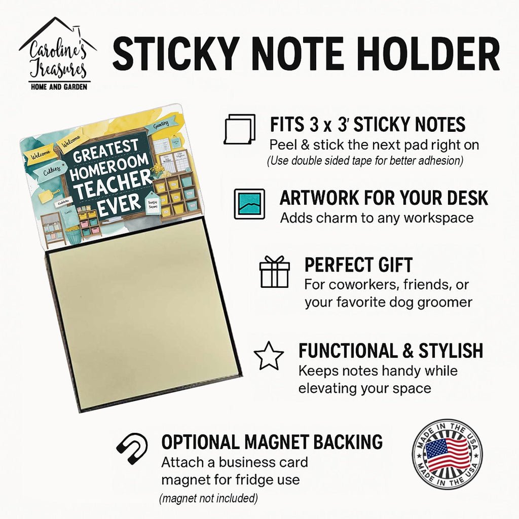 Greatest Homeroom Teacher Ever Funny Sticky Note Holder for Teacher's Gift Refillable with 3x3 Notes