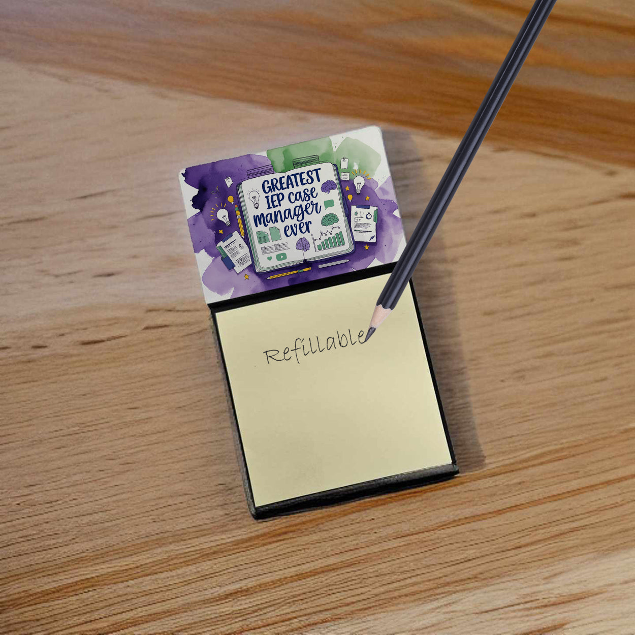 Greatest IEP Case Manager Ever Funny Sticky Note Holder for Teacher's Gift Refillable with 3x3 Notes