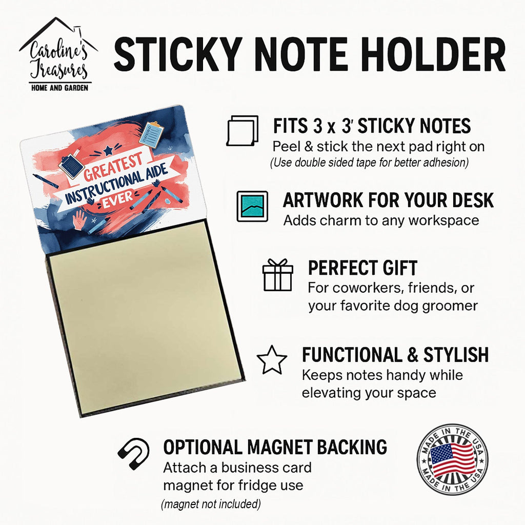 Greatest Instructional Aide Ever Funny Sticky Note Holder for Teacher's Gift Refillable with 3x3 Notes