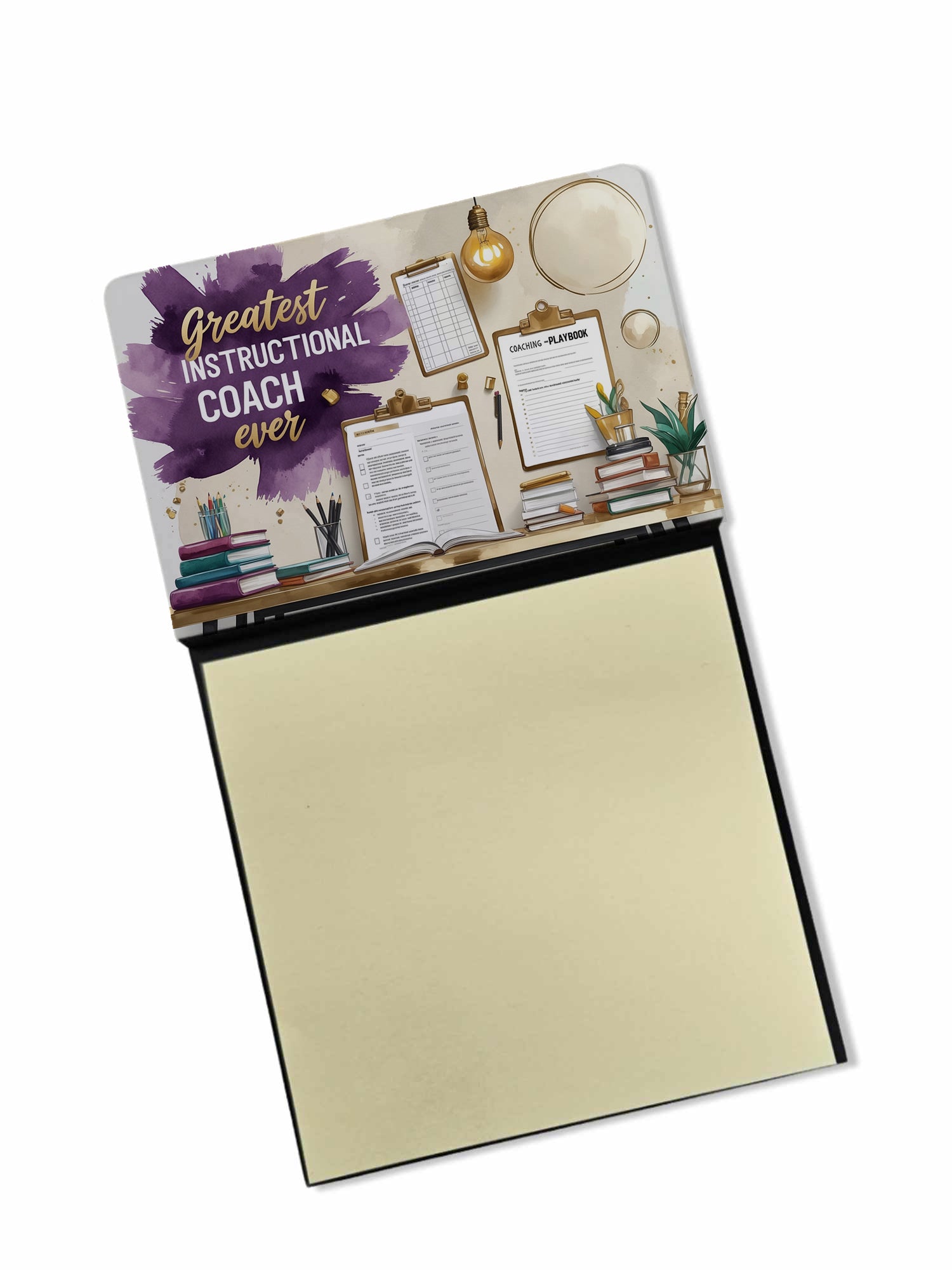 Greatest Instructional Coach Ever Funny Sticky Note Holder for Teacher's Gift Refillable with 3x3 Notes