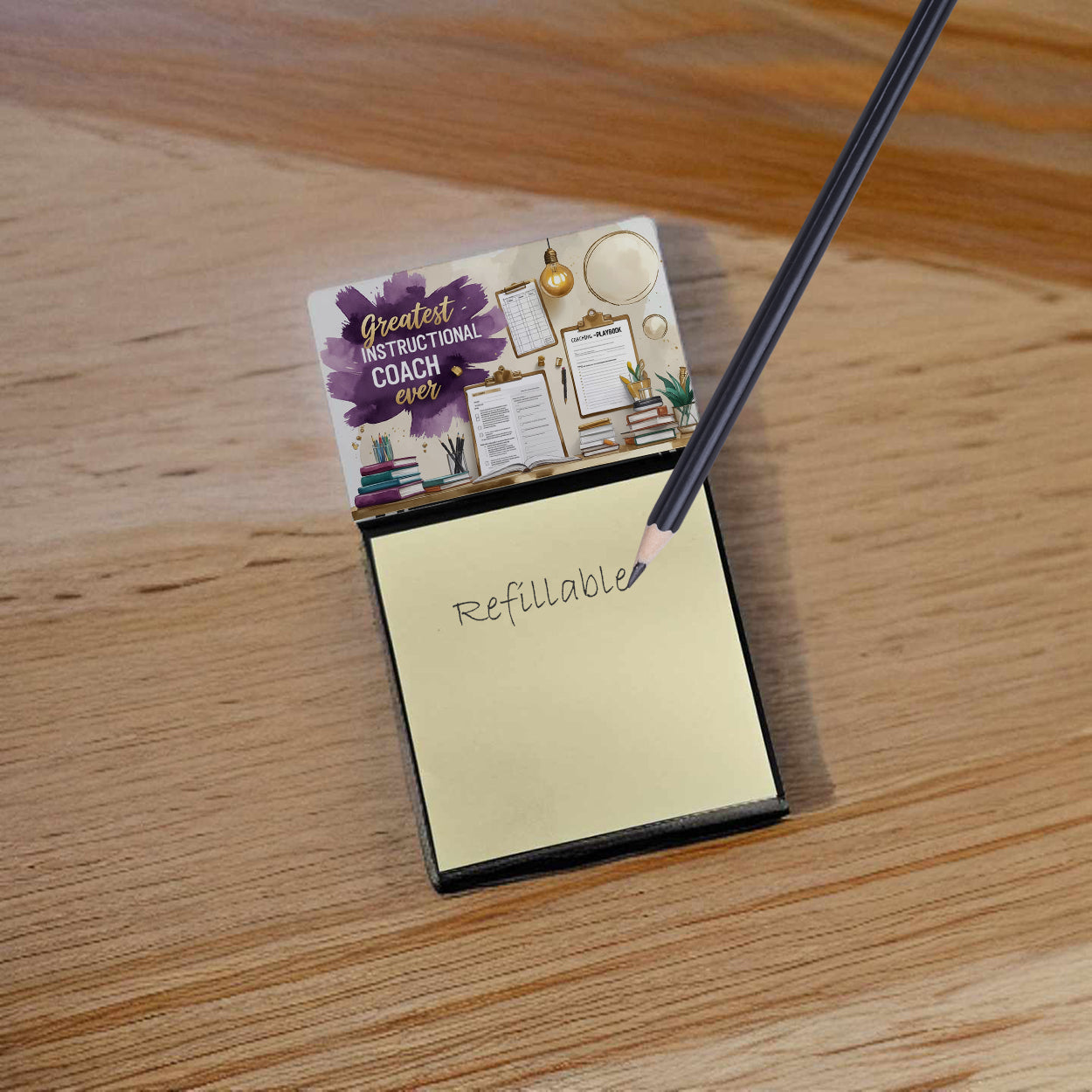 Greatest Instructional Coach Ever Funny Sticky Note Holder for Teacher's Gift Refillable with 3x3 Notes