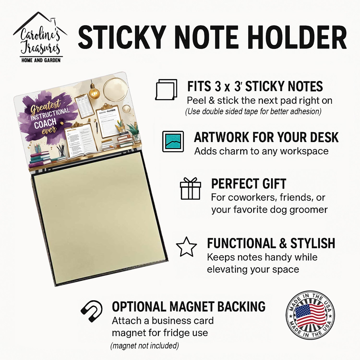 Greatest Instructional Coach Ever Funny Sticky Note Holder for Teacher's Gift Refillable with 3x3 Notes