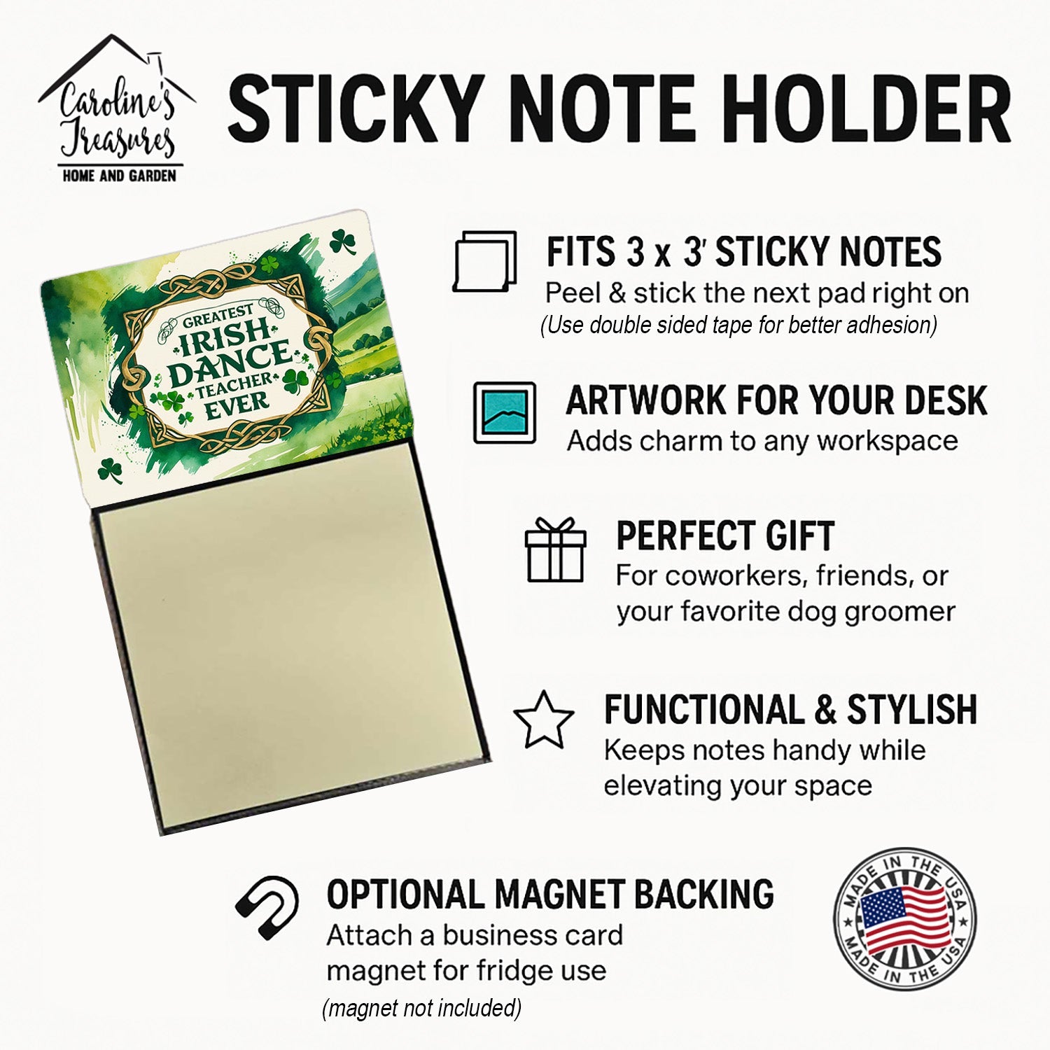 Greatest Irish Dance Teacher Ever Funny Sticky Note Holder for Teacher's Gift Refillable with 3x3 Notes