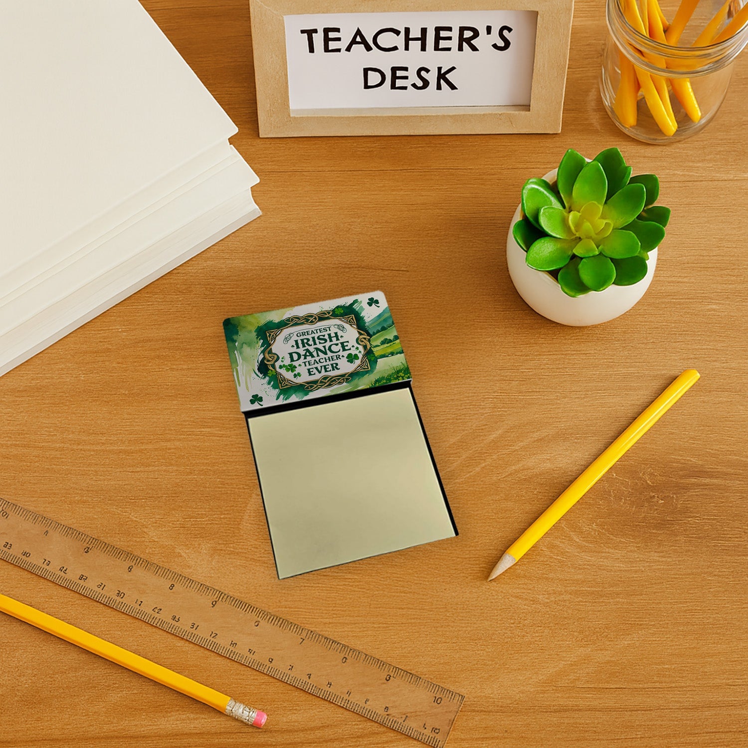 Greatest Irish Dance Teacher Ever Funny Sticky Note Holder for Teacher's Gift Refillable with 3x3 Notes
