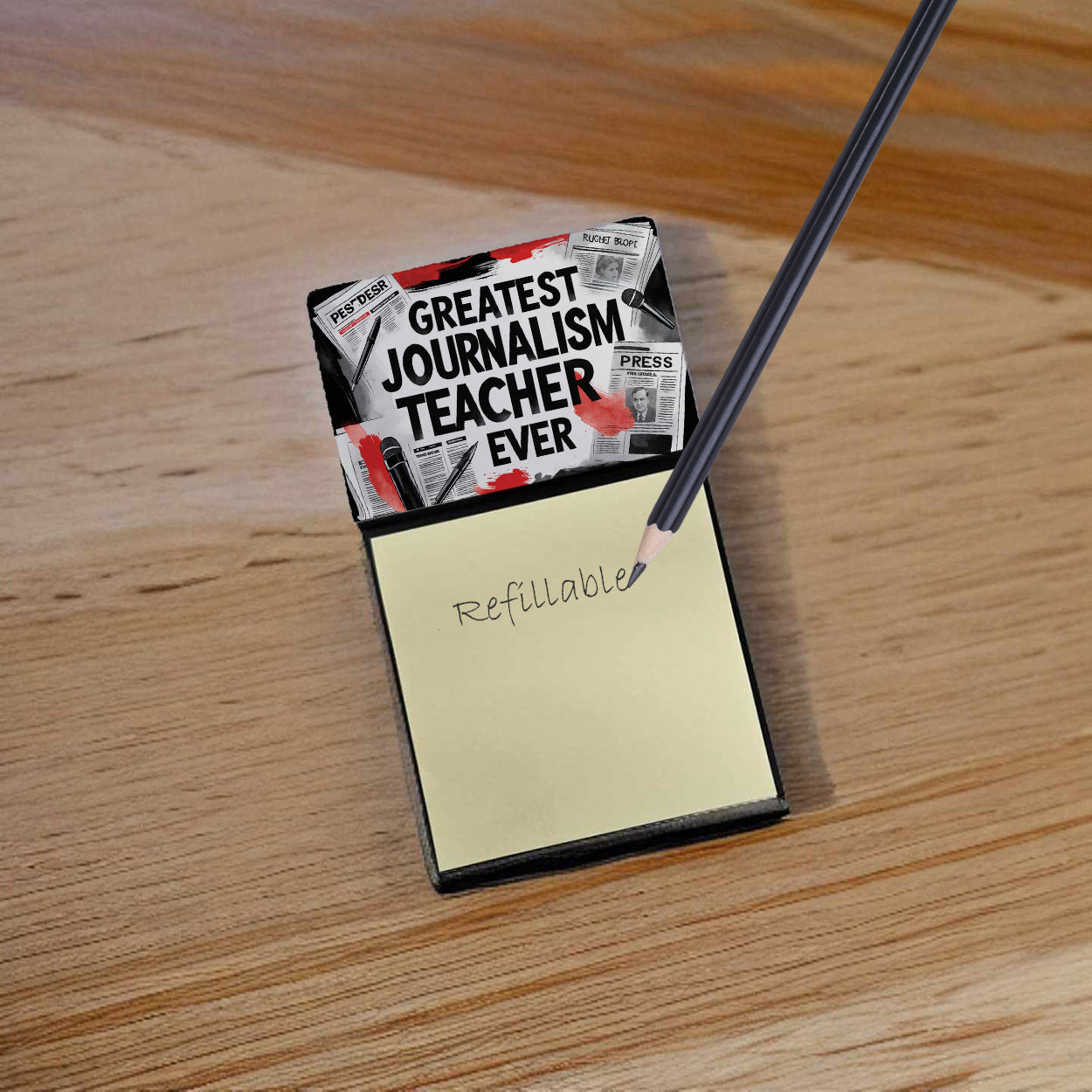 Greatest Journalism Teacher Ever Funny Sticky Note Holder for Teacher's Gift Refillable with 3x3 Notes
