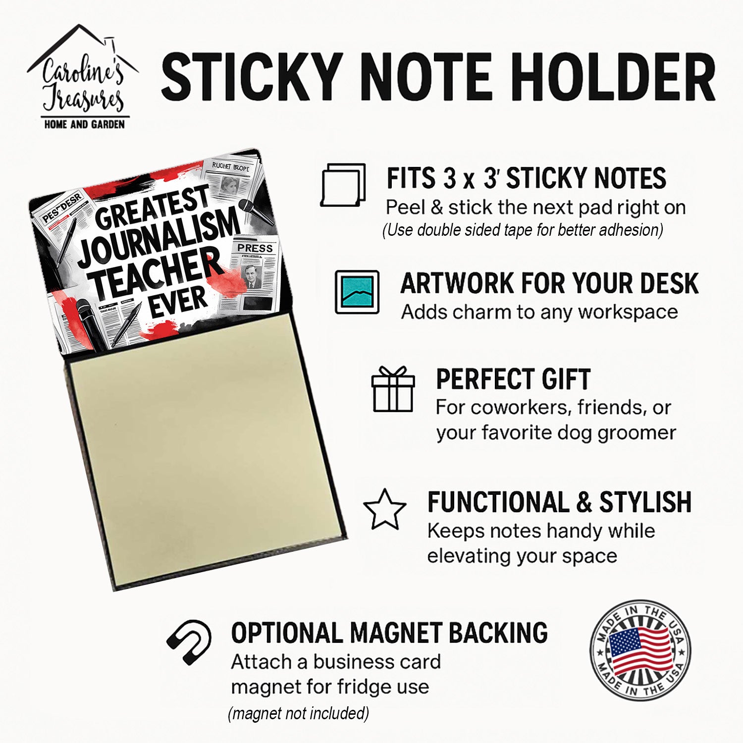 Greatest Journalism Teacher Ever Funny Sticky Note Holder for Teacher's Gift Refillable with 3x3 Notes