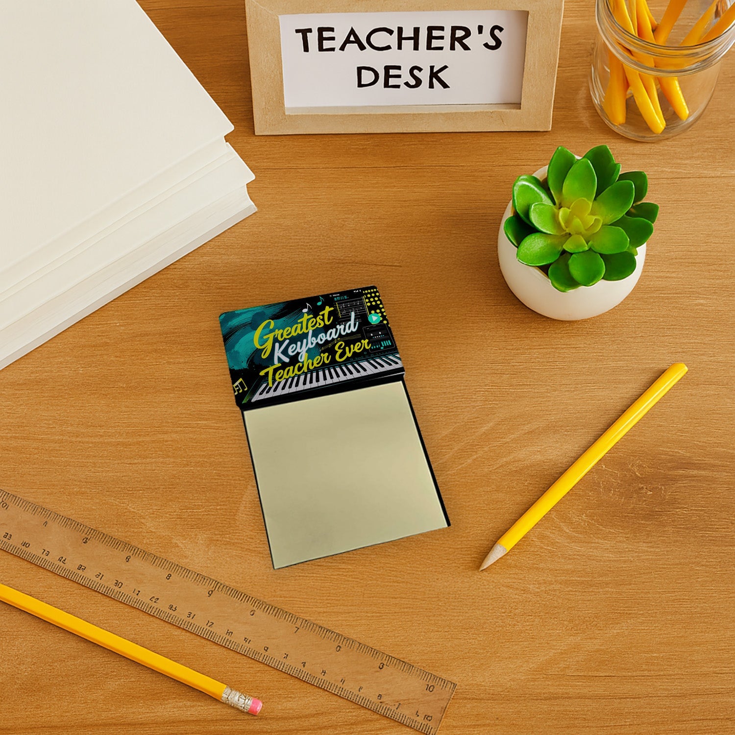 Greatest Keyboard Teacher Ever Funny Sticky Note Holder for Teacher's Gift Refillable with 3x3 Notes