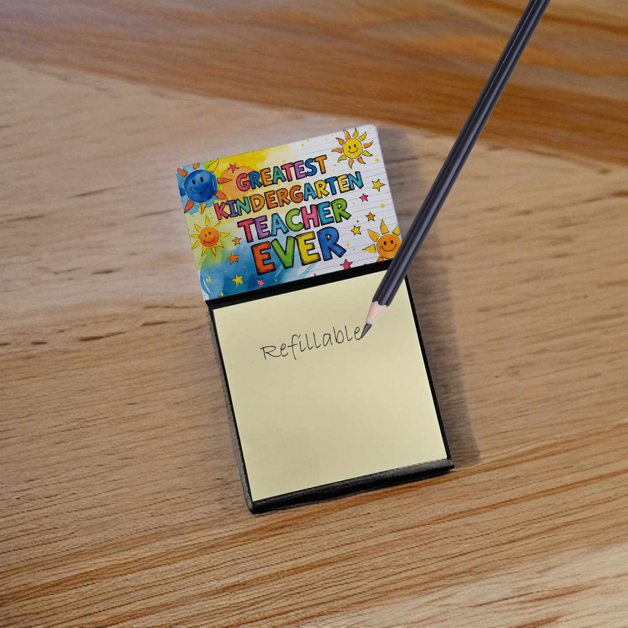 Greatest Kindergarten Teacher Ever Funny Sticky Note Holder for Teacher's Gift Refillable with 3x3 Notes