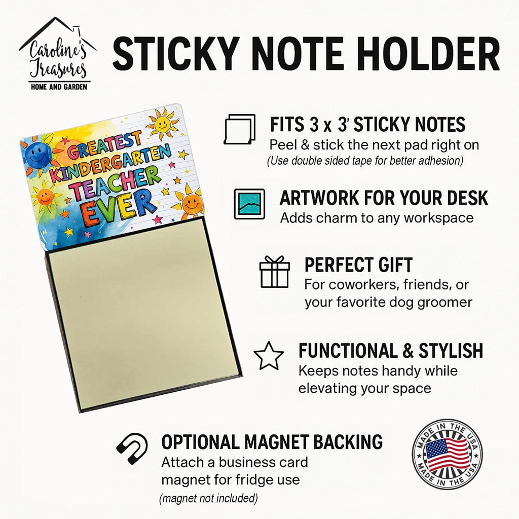 Greatest Kindergarten Teacher Ever Funny Sticky Note Holder for Teacher's Gift Refillable with 3x3 Notes