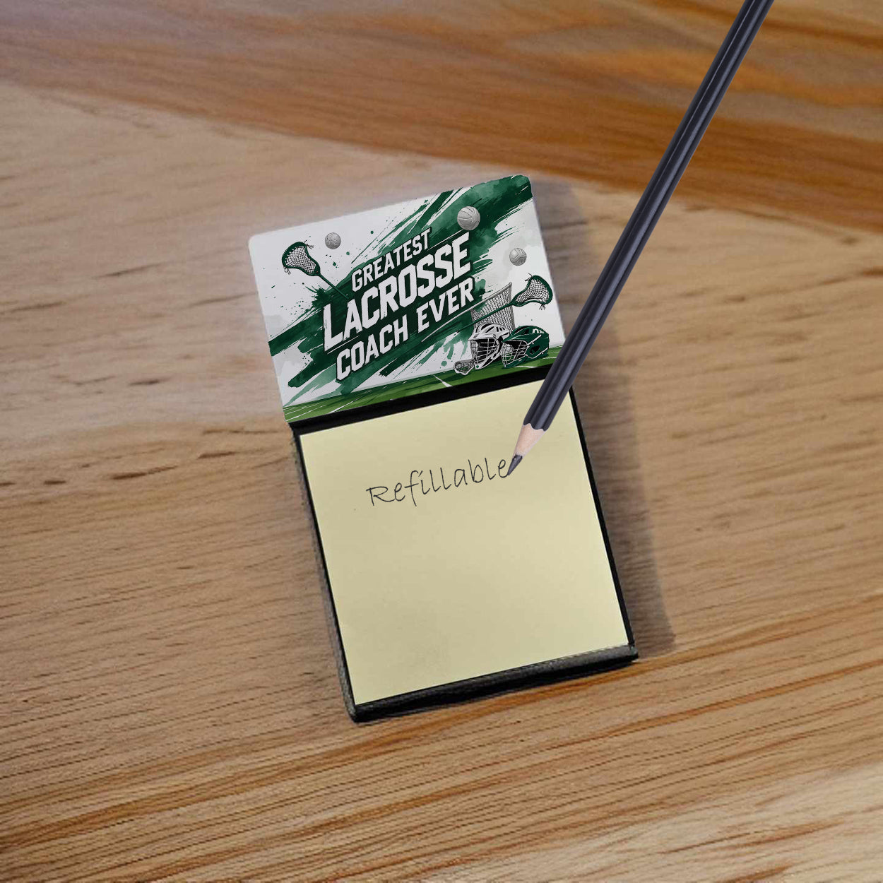 Greatest Lacrosse Coach Ever Funny Sticky Note Holder for Teacher's Gift Refillable with 3x3 Notes