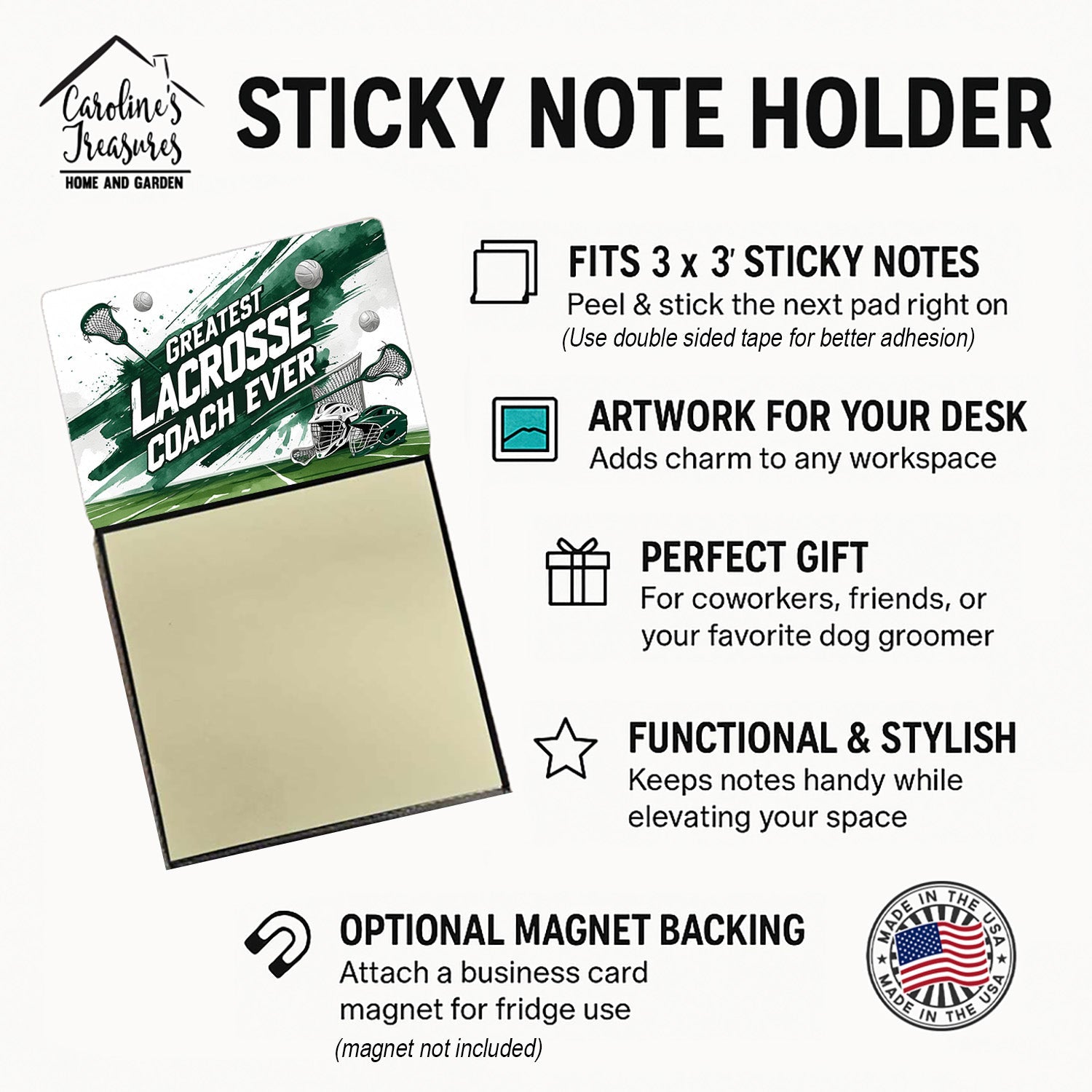Greatest Lacrosse Coach Ever Funny Sticky Note Holder for Teacher's Gift Refillable with 3x3 Notes