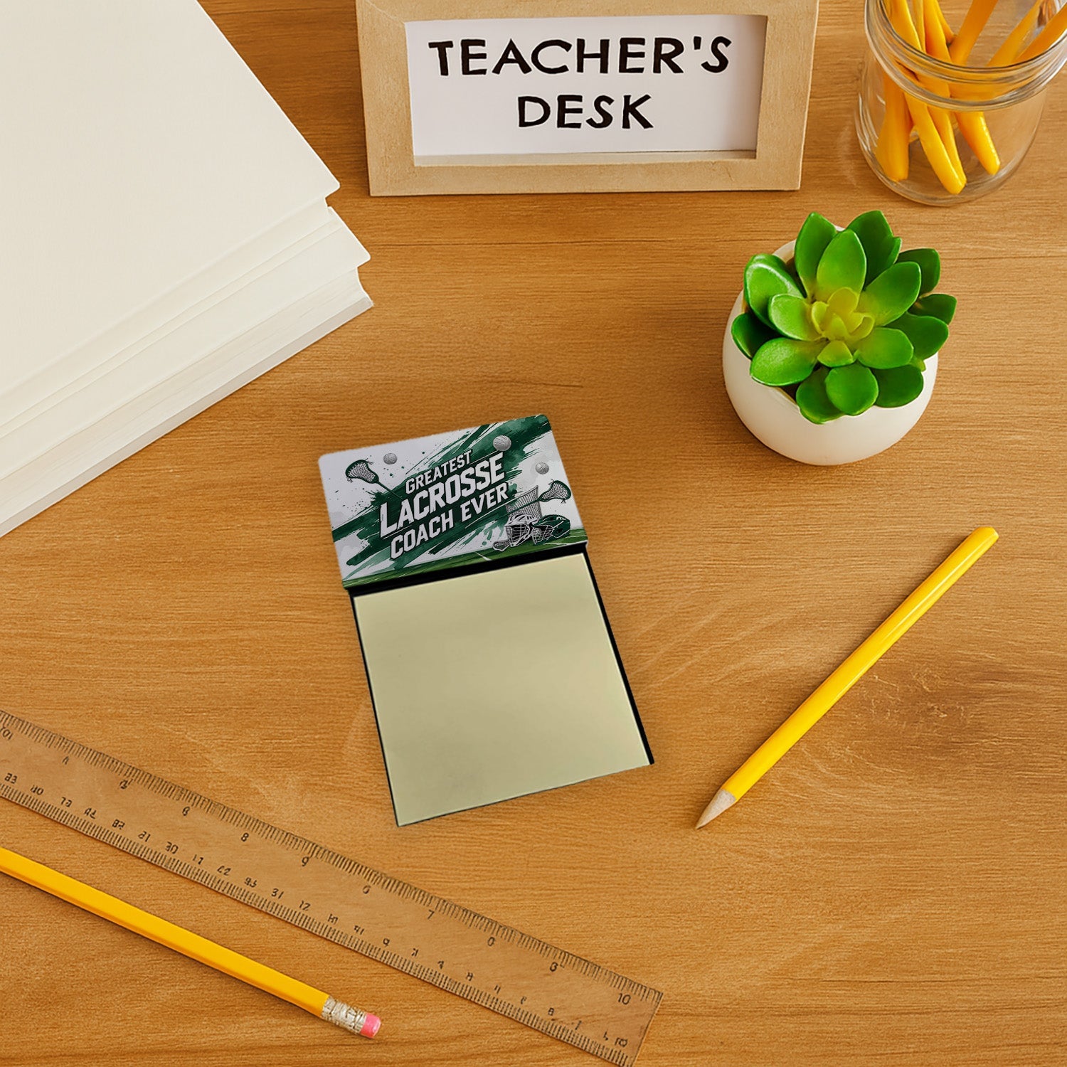 Greatest Lacrosse Coach Ever Funny Sticky Note Holder for Teacher's Gift Refillable with 3x3 Notes