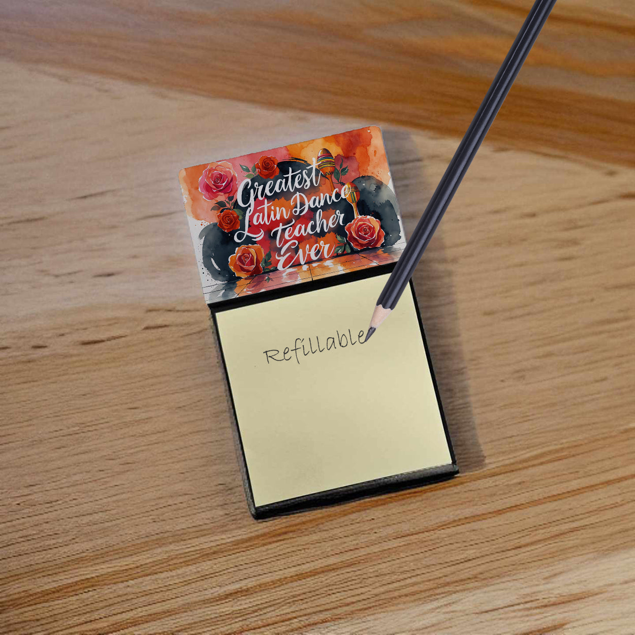 Greatest Latin Dance Teacher Ever Funny Sticky Note Holder for Teacher's Gift Refillable with 3x3 Notes