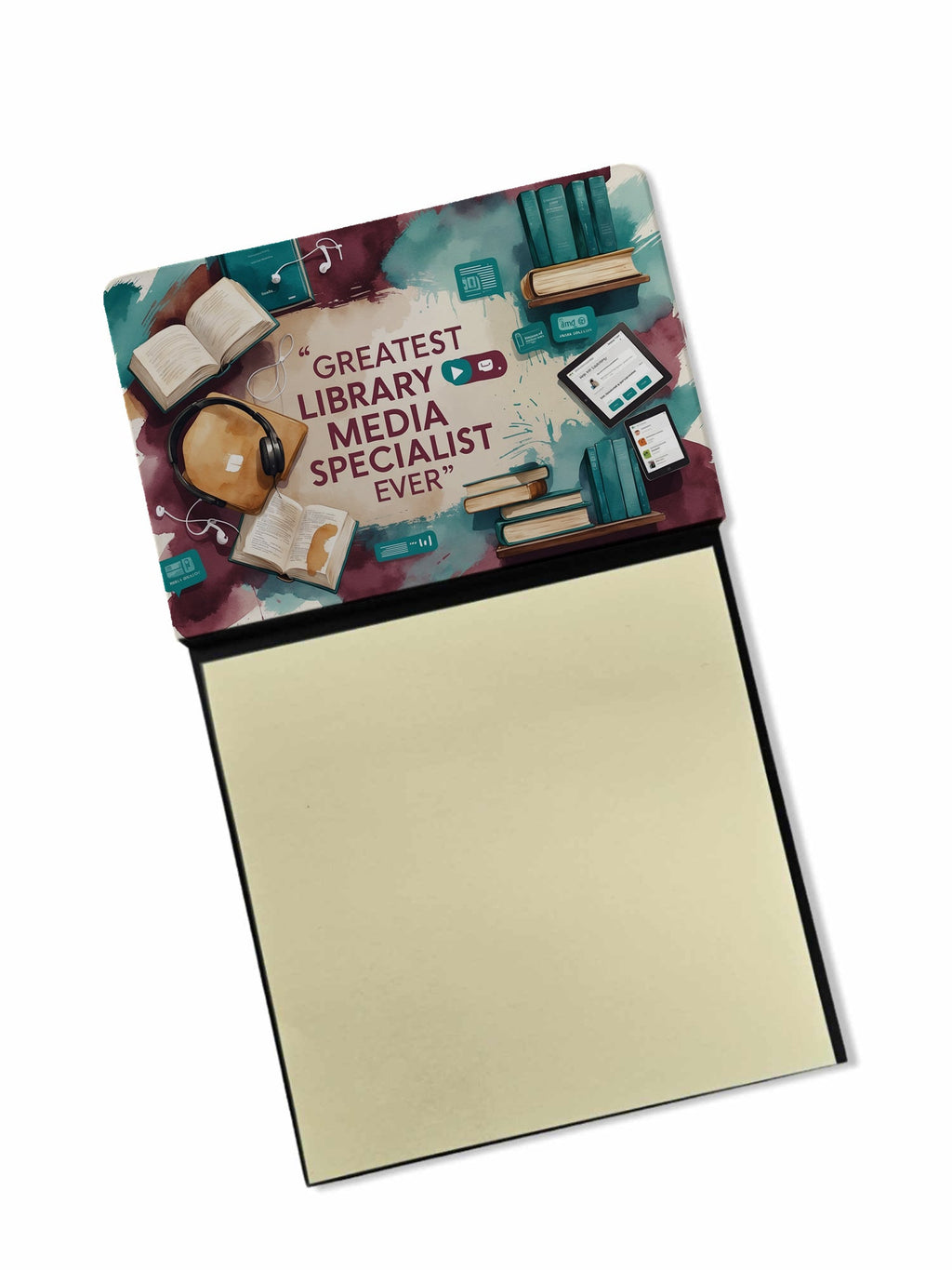 Greatest Library Media Specialist Ever Funny Sticky Note Holder for Teacher's Gift Refillable with 3x3 Notes