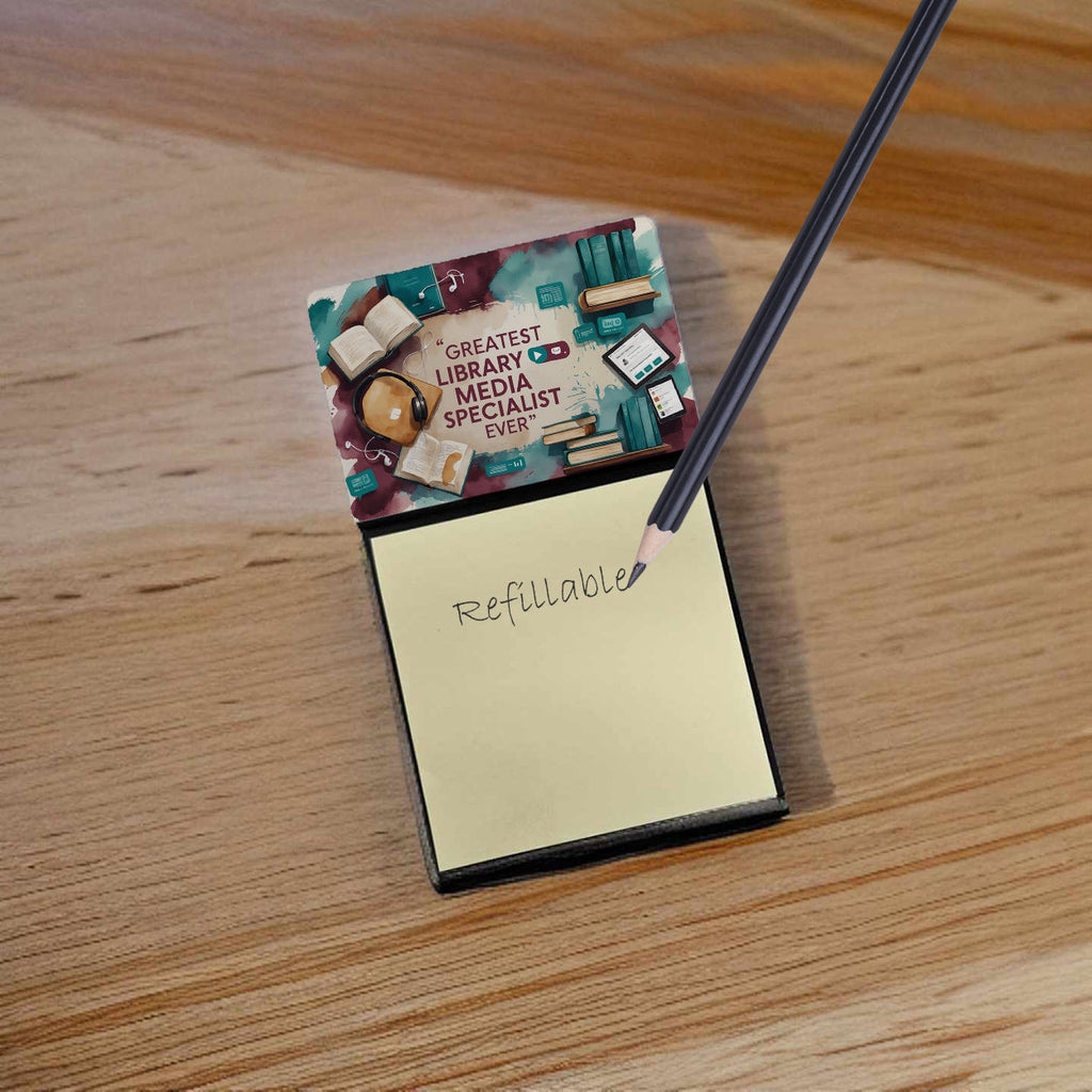 Greatest Library Media Specialist Ever Funny Sticky Note Holder for Teacher's Gift Refillable with 3x3 Notes