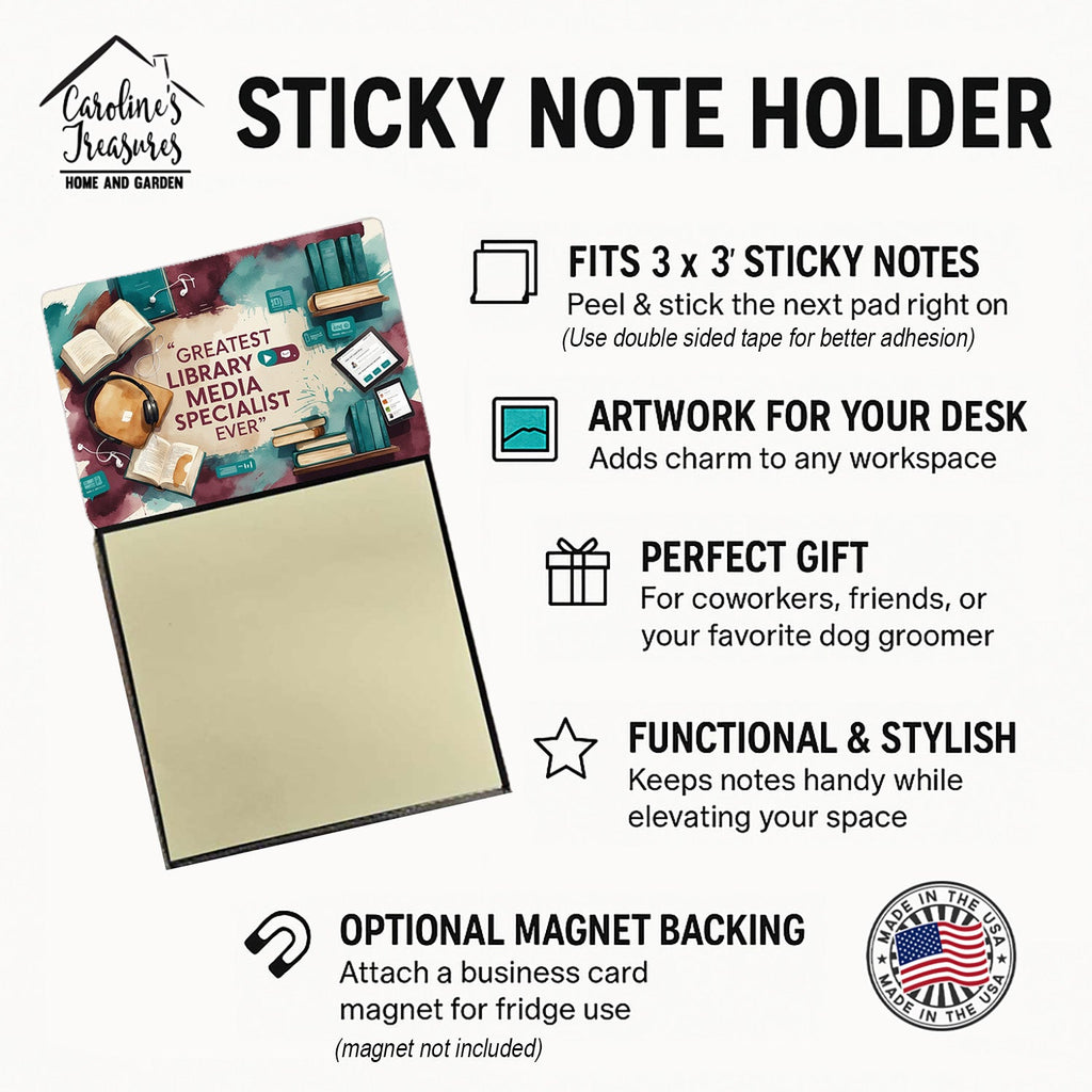 Greatest Library Media Specialist Ever Funny Sticky Note Holder for Teacher's Gift Refillable with 3x3 Notes