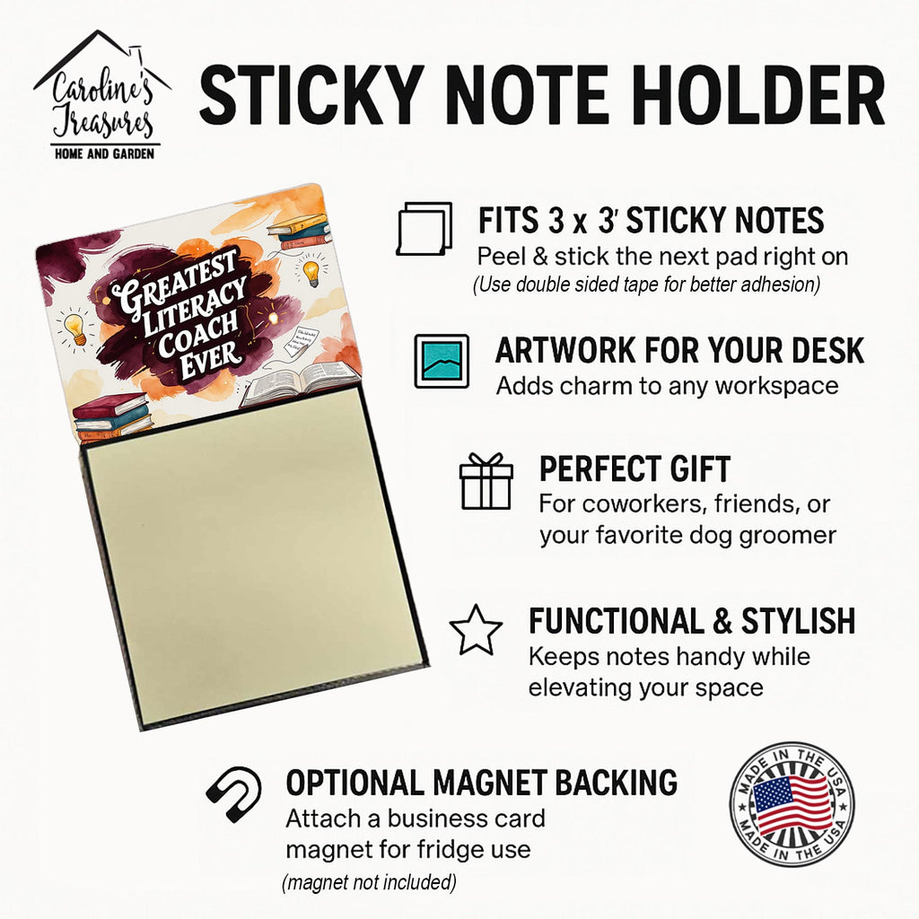 Greatest Literacy Coach Ever Funny Sticky Note Holder for Teacher's Gift Refillable with 3x3 Notes