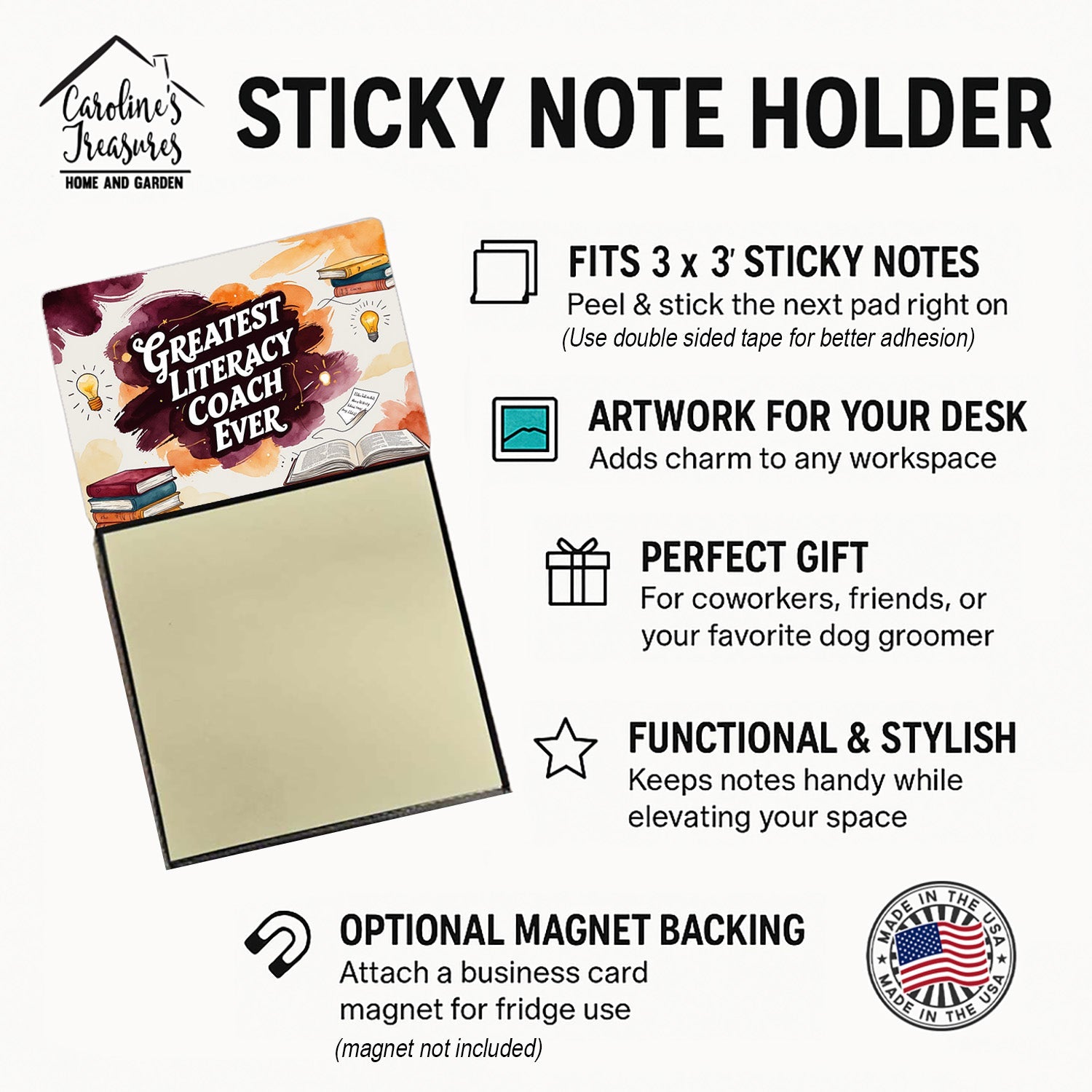 Greatest Literacy Coach Ever Funny Sticky Note Holder for Teacher's Gift Refillable with 3x3 Notes