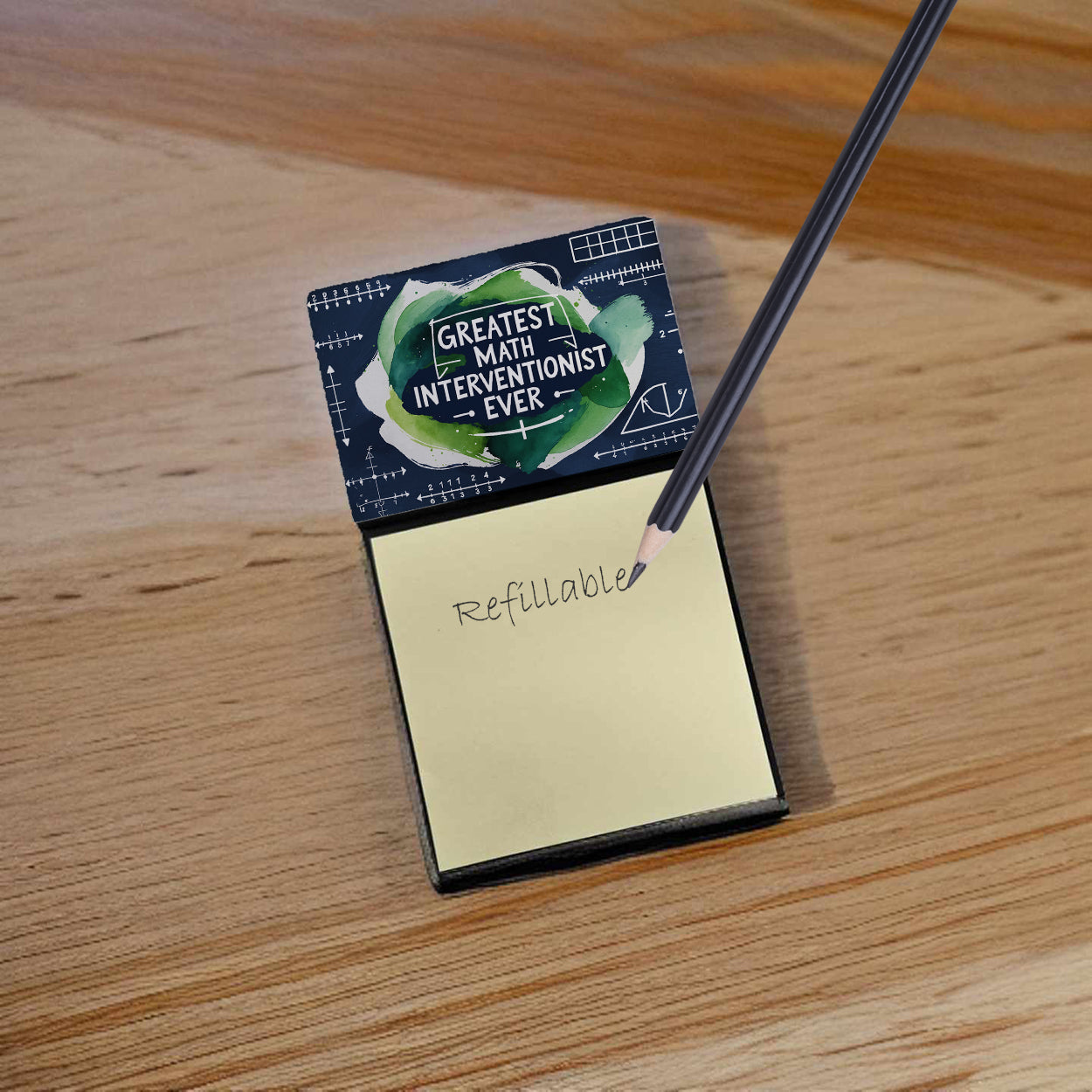 Greatest Math Interventionist Ever Funny Sticky Note Holder for Teacher's Gift Refillable with 3x3 Notes