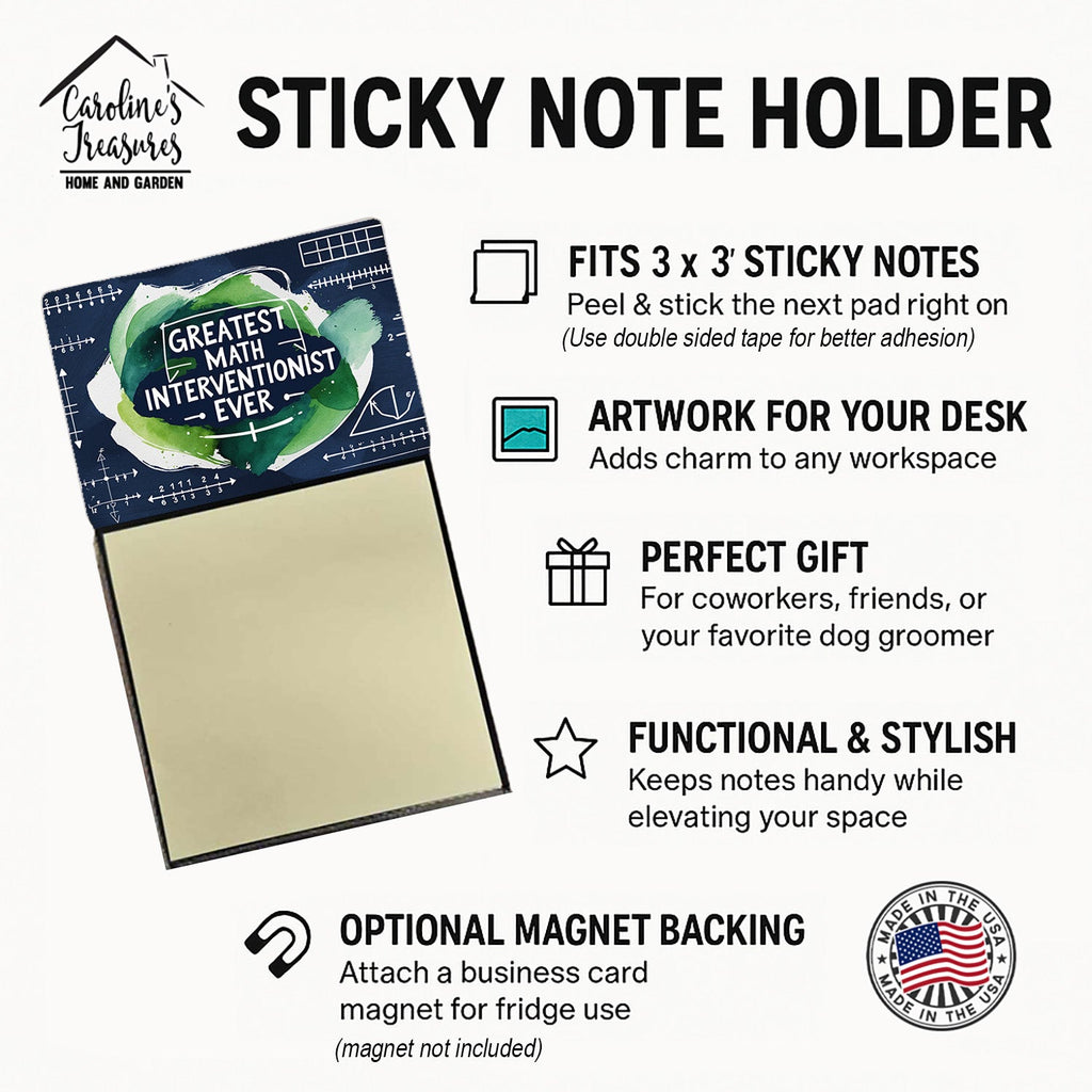Greatest Math Interventionist Ever Funny Sticky Note Holder for Teacher's Gift Refillable with 3x3 Notes