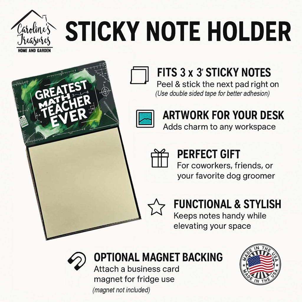 Greatest Math Teacher Ever Funny Sticky Note Holder for Teacher's Gift Refillable with 3x3 Notes