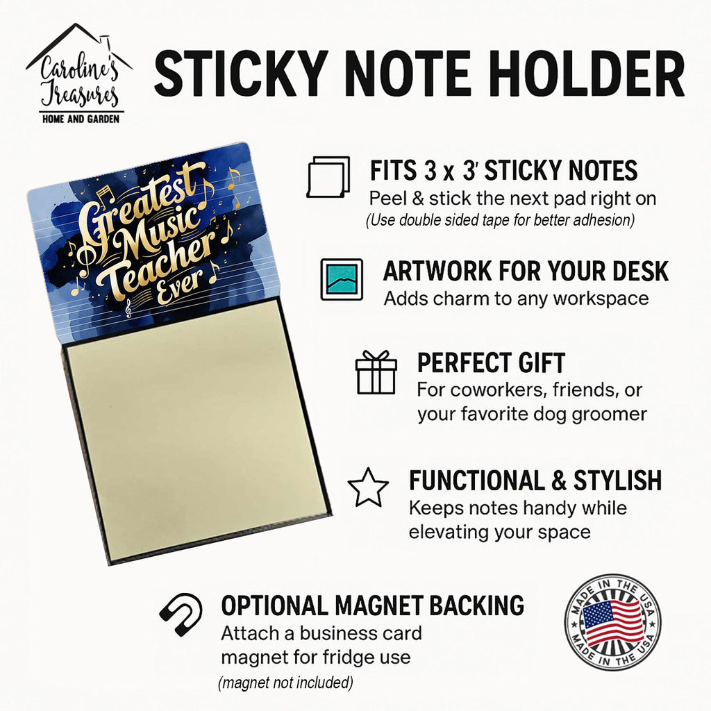 Greatest Music Teacher Ever Funny Sticky Note Holder for Teacher's Gift Refillable with 3x3 Notes
