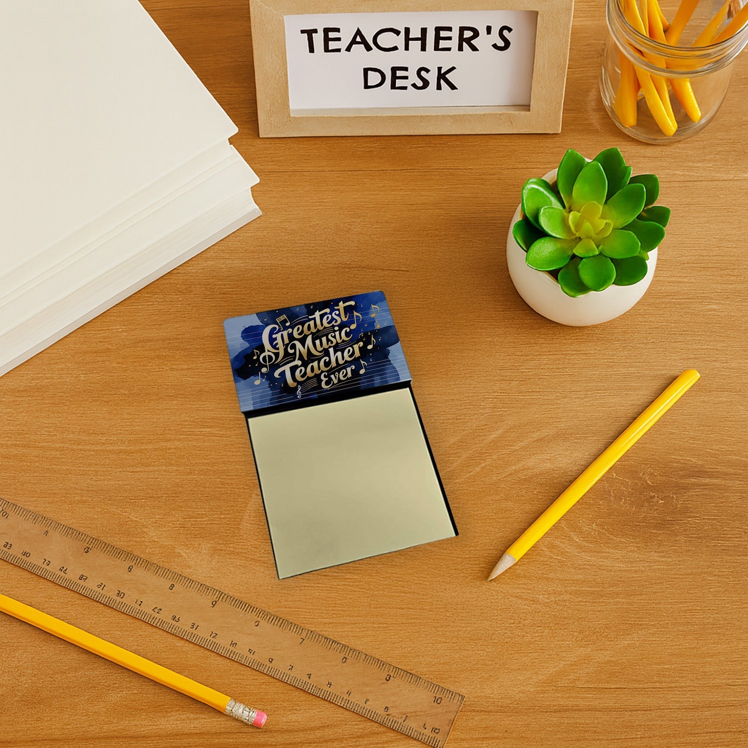 Greatest Music Teacher Ever Funny Sticky Note Holder for Teacher's Gift Refillable with 3x3 Notes