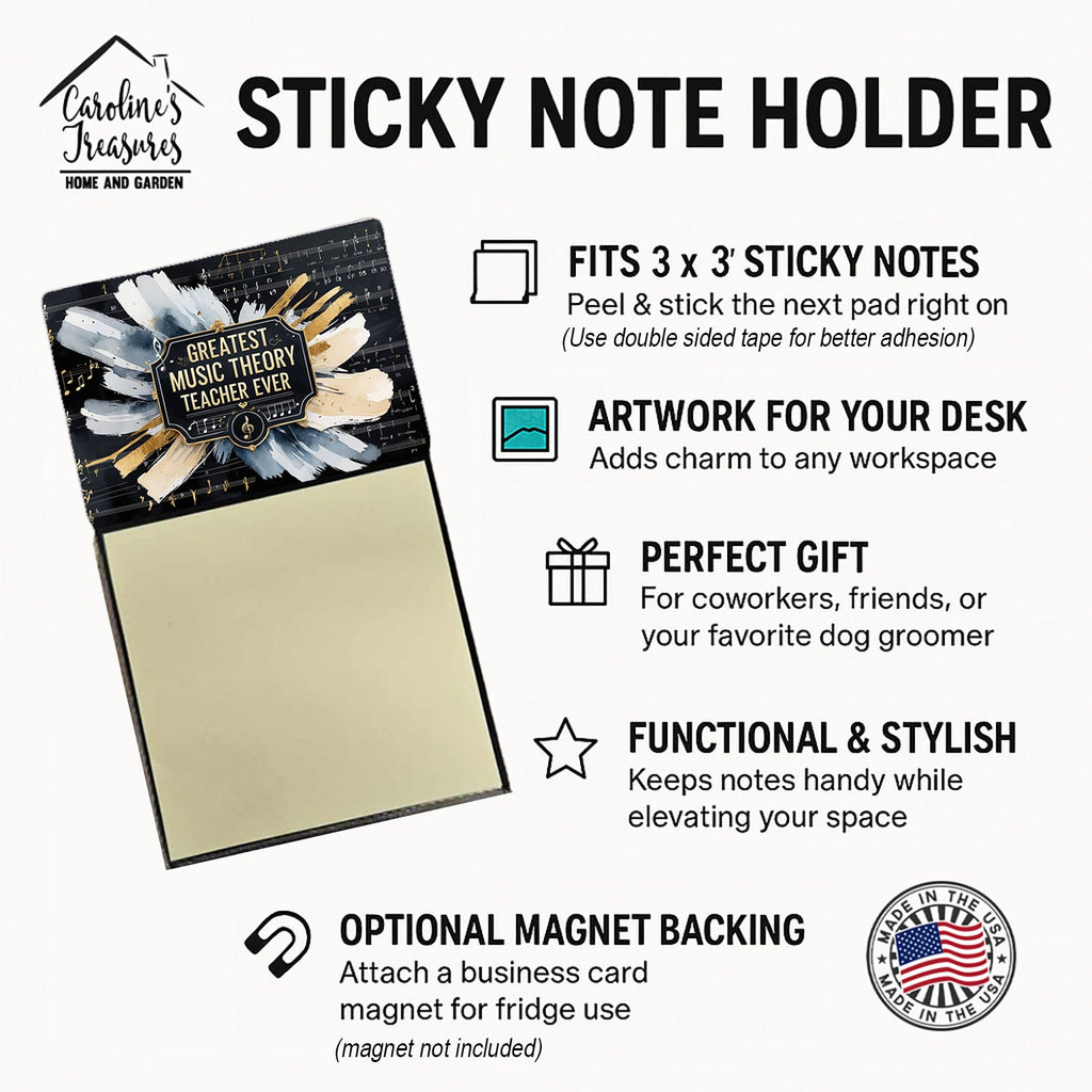 Greatest Music Theory Teacher Ever Funny Sticky Note Holder for Teacher's Gift Refillable with 3x3 Notes