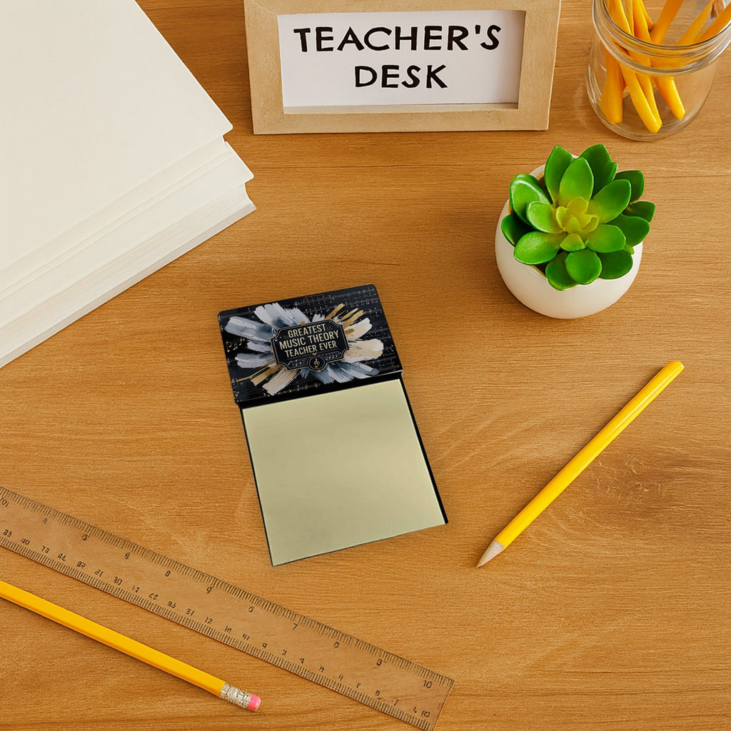 Greatest Music Theory Teacher Ever Funny Sticky Note Holder for Teacher's Gift Refillable with 3x3 Notes