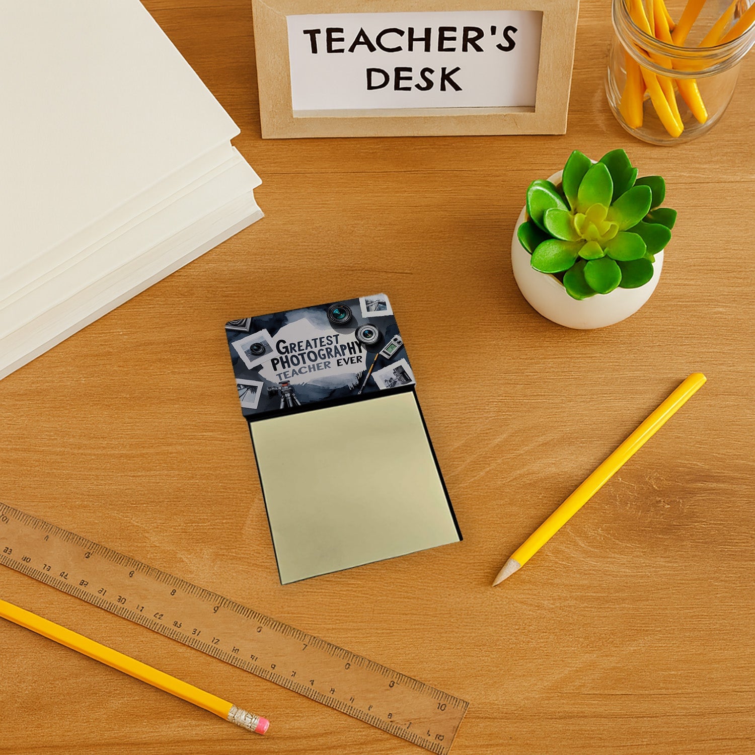 Greatest Photography Teacher Ever Funny Sticky Note Holder for Teacher's Gift Refillable with 3x3 Notes