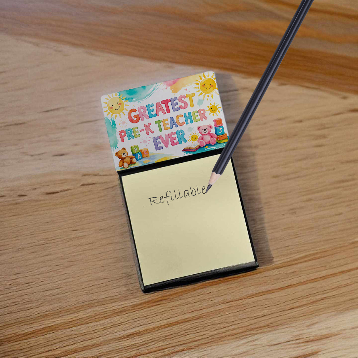 Greatest Pre-K Teacher Ever Funny Sticky Note Holder for Teacher's Gift Refillable with 3x3 Notes
