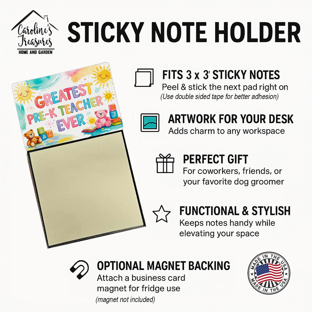 Greatest Pre-K Teacher Ever Funny Sticky Note Holder for Teacher's Gift Refillable with 3x3 Notes