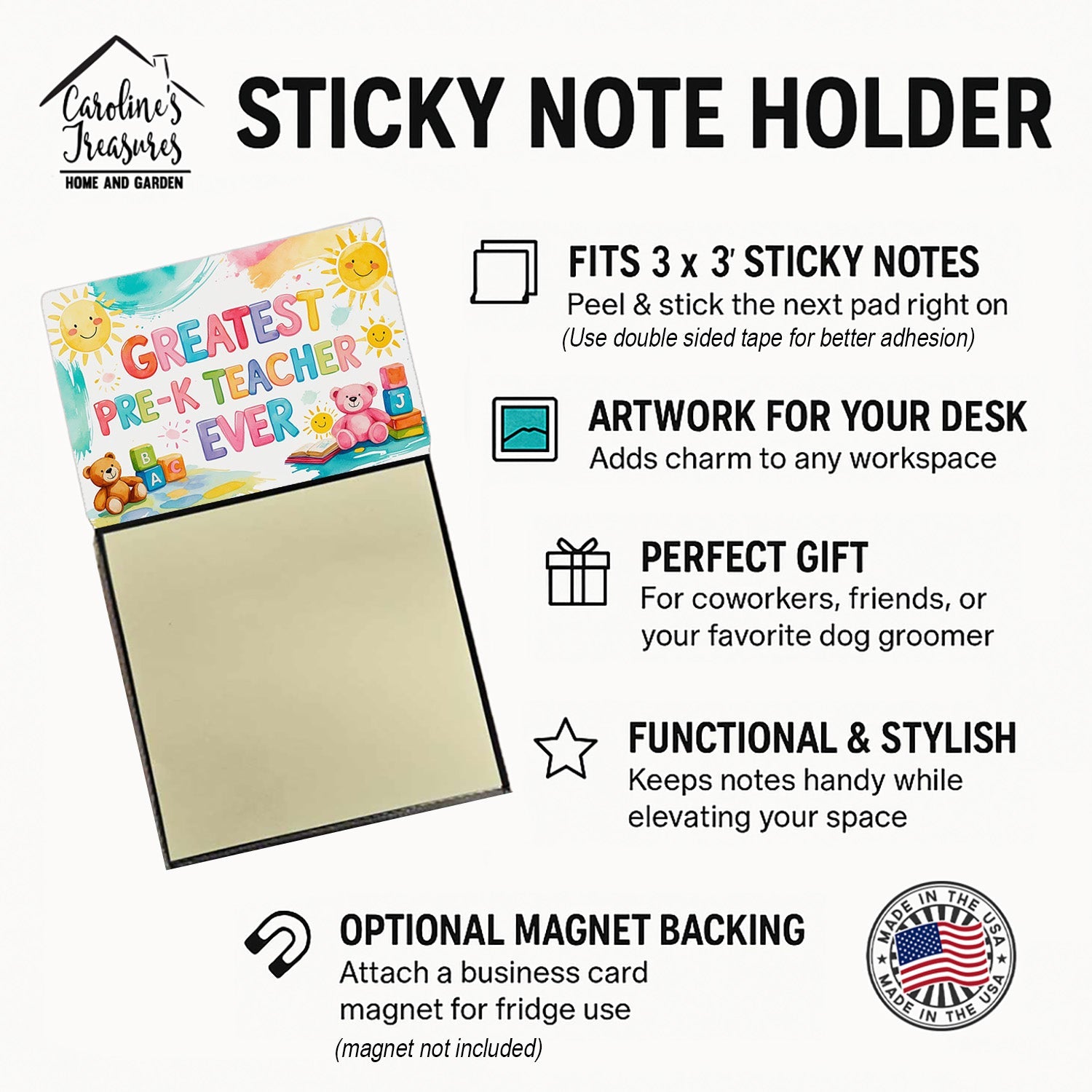 Greatest Pre-K Teacher Ever Funny Sticky Note Holder for Teacher's Gift Refillable with 3x3 Notes