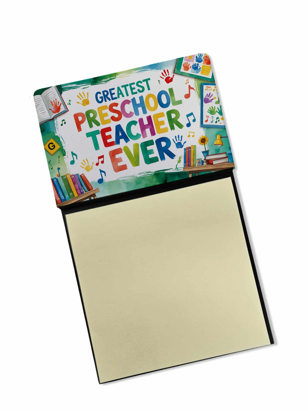 Greatest Preschool Teacher Ever Funny Sticky Note Holder for Teacher's Gift Refillable with 3x3 Notes